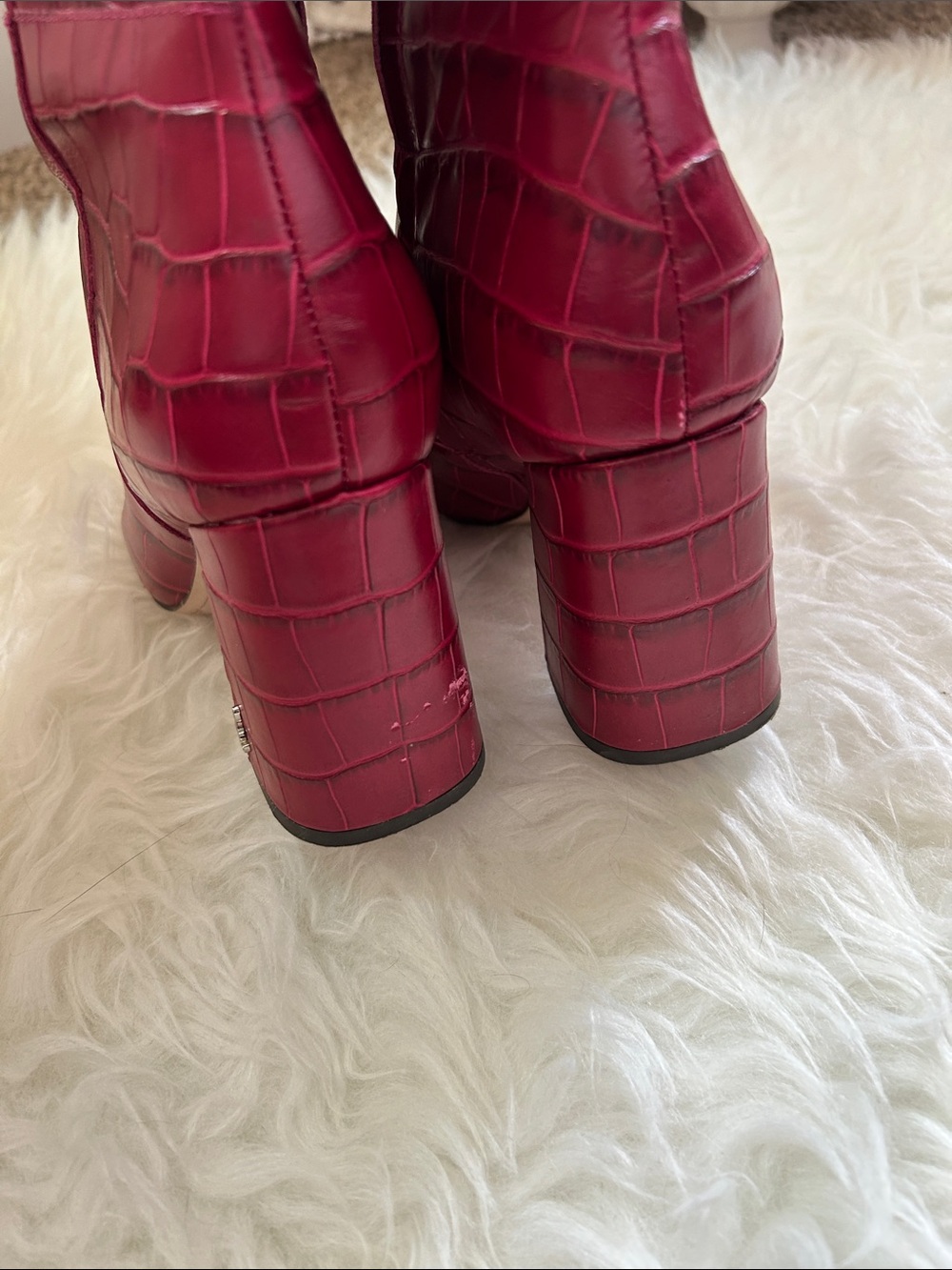 SAM EDELMAN • GORGEOUS Red Croc-Embossed Knee High Heeled Boots Boots - Picture 9 of 16